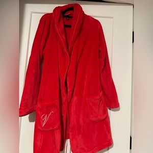Red fluffy Victoria Secret robe.